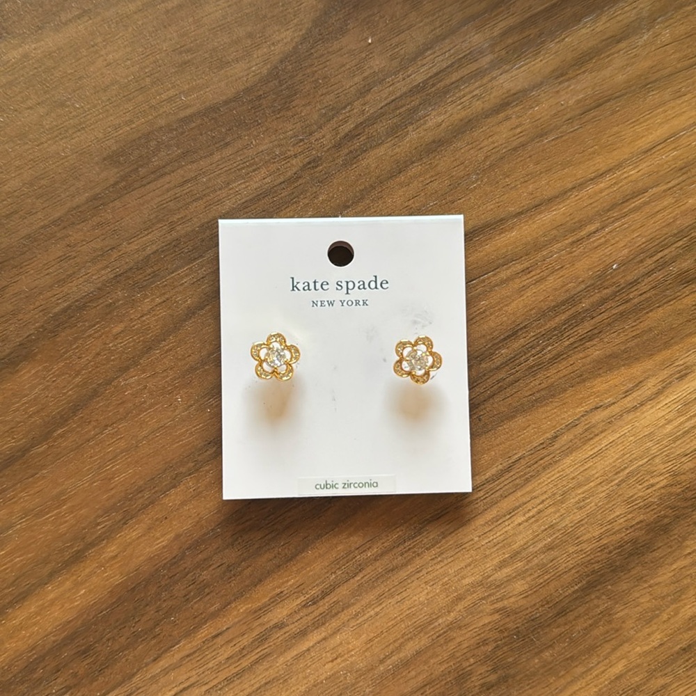 Kate Spade gold & cubic zirconia stud earrings - new and never worn